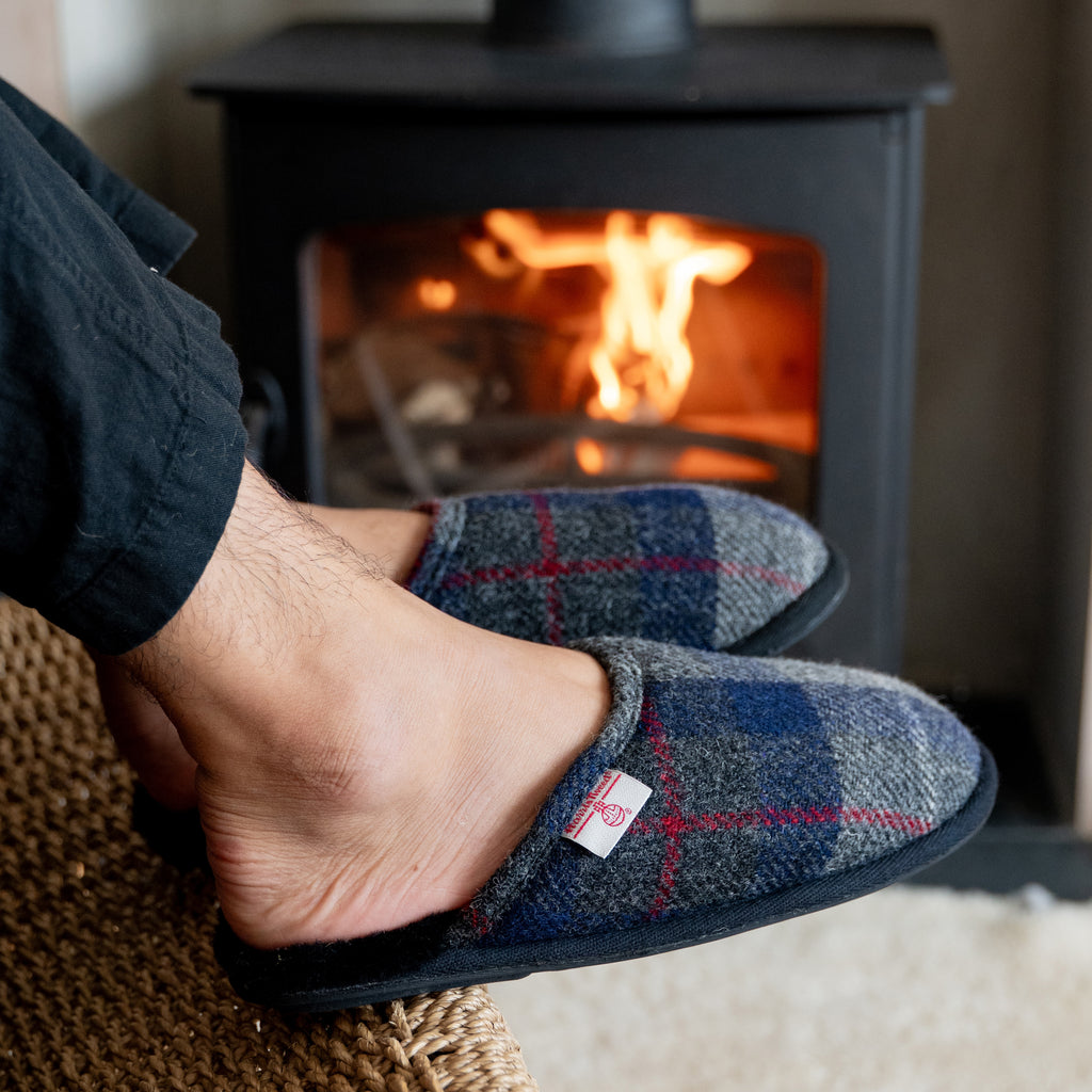 William - Harris Tweed Mule - Navy / Black Check