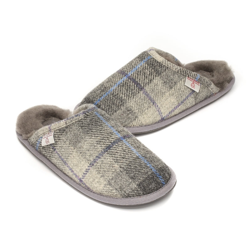 Men's Harris Tweed Sheepskin Mule Slippers Bedroom Athletics