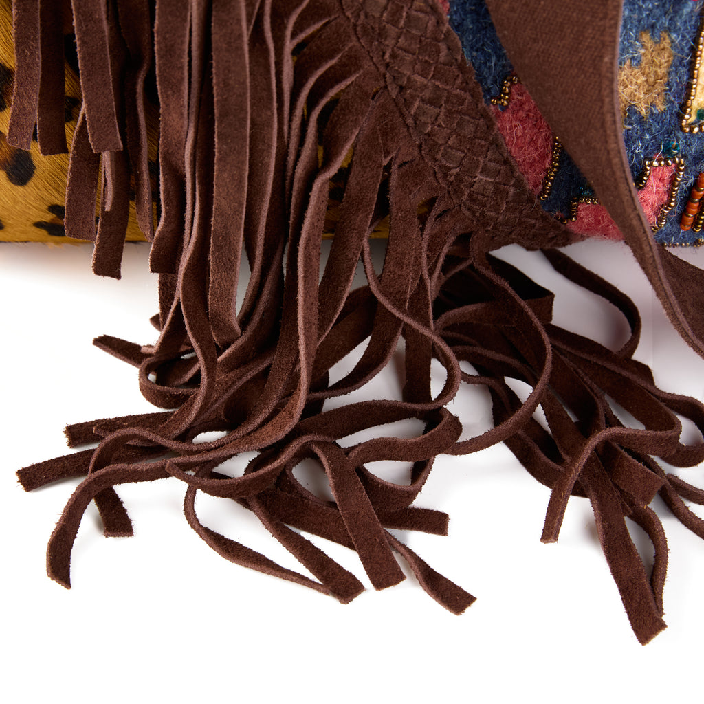 Woodstock bag (a multicoloured boho weekender bag), close-up detail