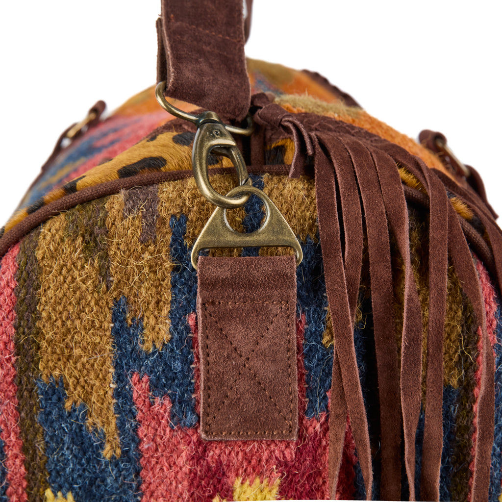 Woodstock bag (a multicoloured boho weekender bag), close-up detail