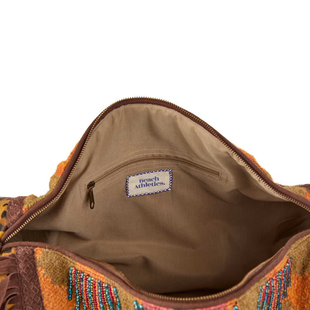 Woodstock bag (a multicoloured boho weekender bag), close-up detail