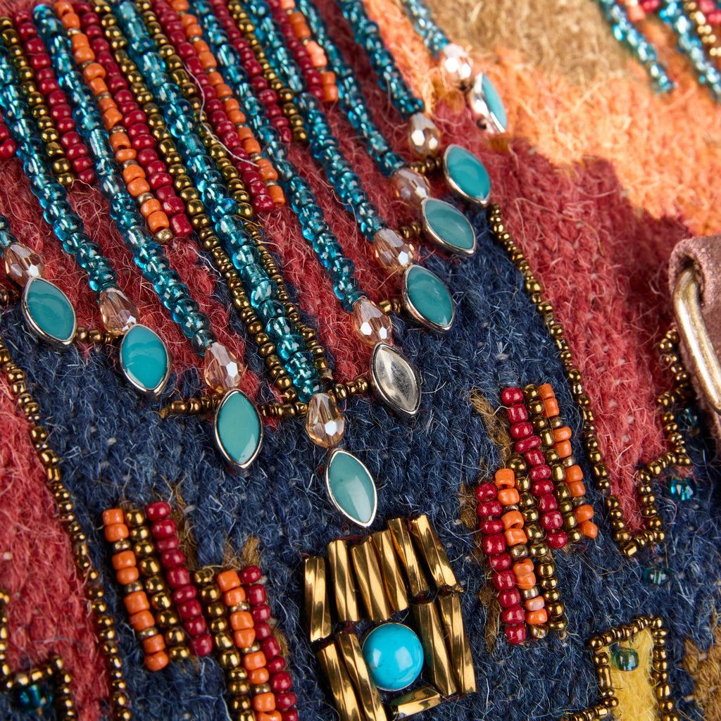 Woodstock bag (a multicoloured boho weekender bag), close-up detail