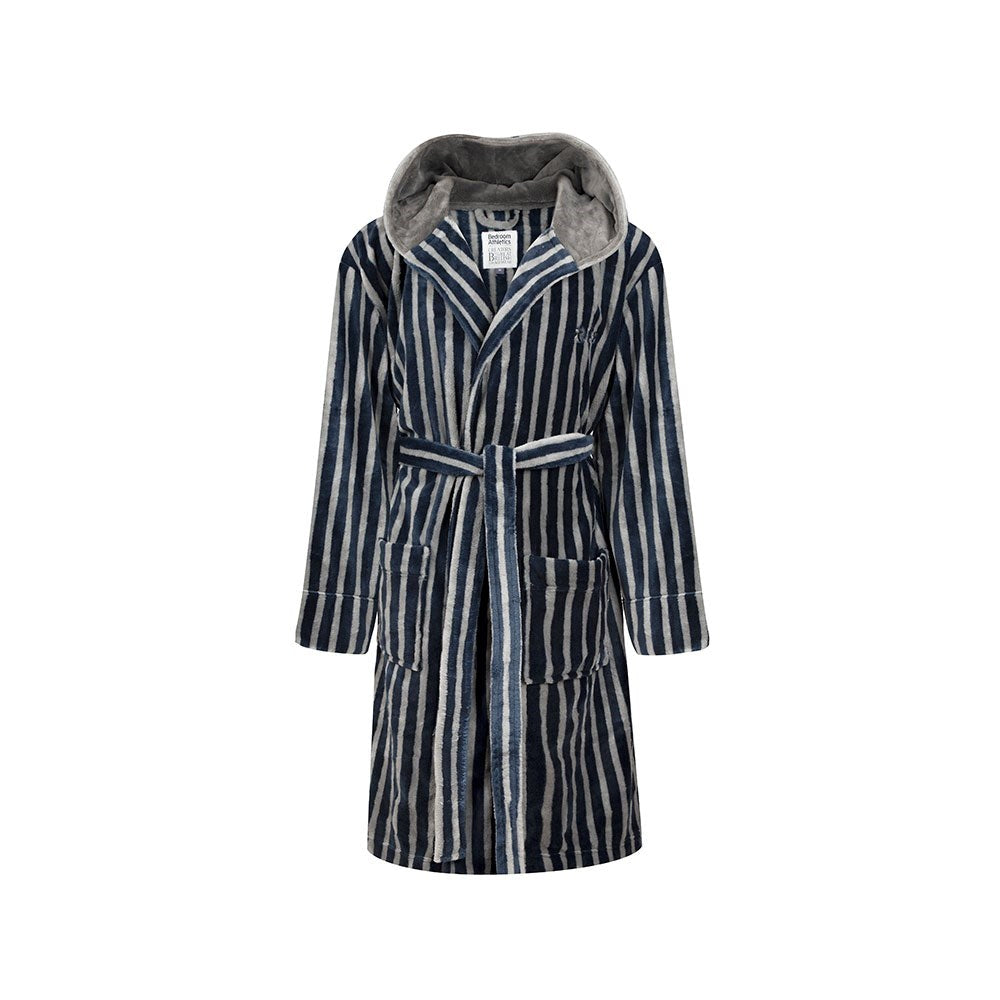Roger - Stripe Flannel Fleece Robe - Navy