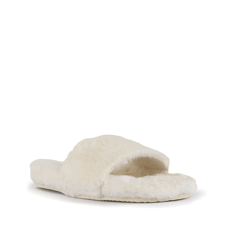 The Amaia Vegan Faux Fur Slipper Slider in Cream