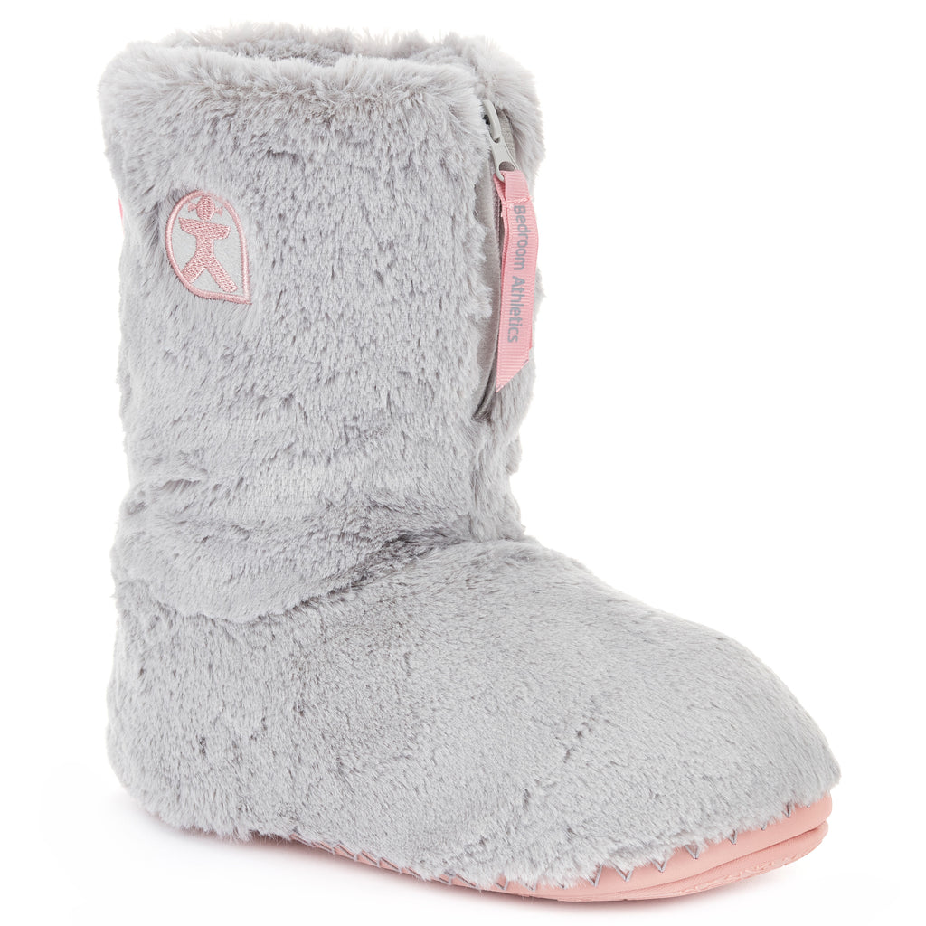 The Women's Monroe Faux Fur Boot in Grey are fluffy faux fur slipper boots that ooze luxury. Bedroom Athletics offers a wide range of premium quality slippers, slip on boots and loungewear.