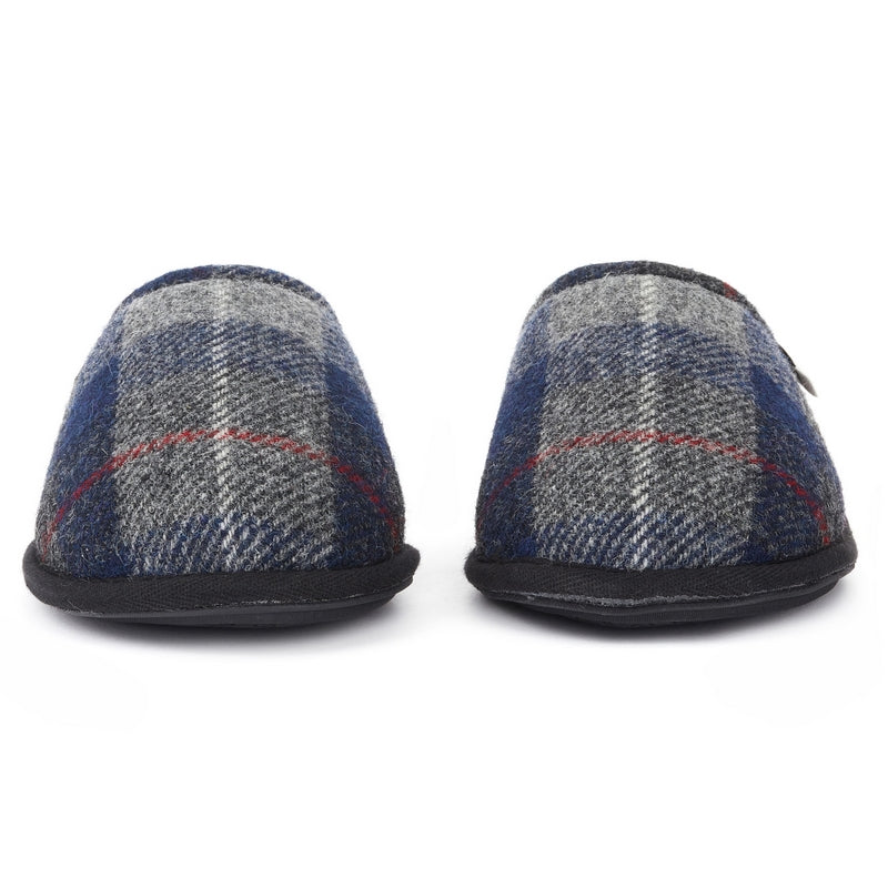 The Men's William Harris Tweed Mule in Navy Black Check combines luxurious Grade A Australian sheepskin with Harris Tweed. Bedroom Athletics offers a wide range of premium quality slippers, slip on boots and loungewear.