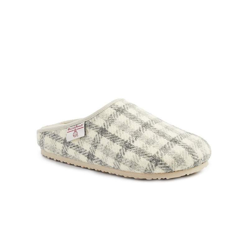 Charlotte Harris Tweed Slipper Clog Grey Cream Check