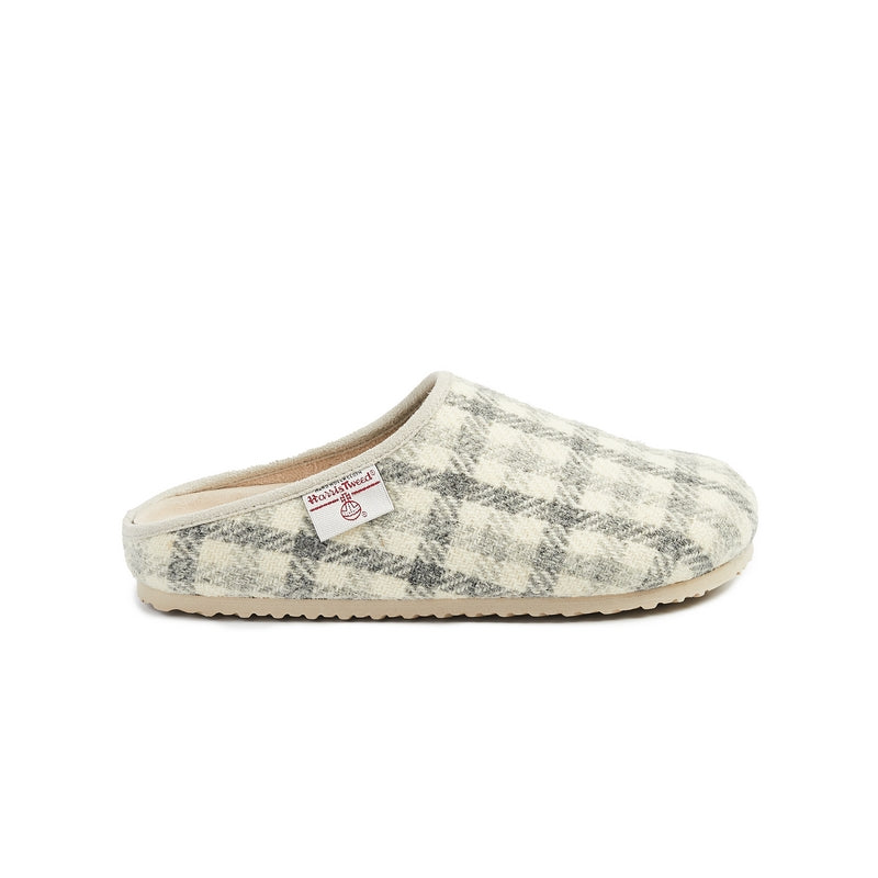 Charlotte Harris Tweed Slipper Clog Grey / Cream Check Bedroom