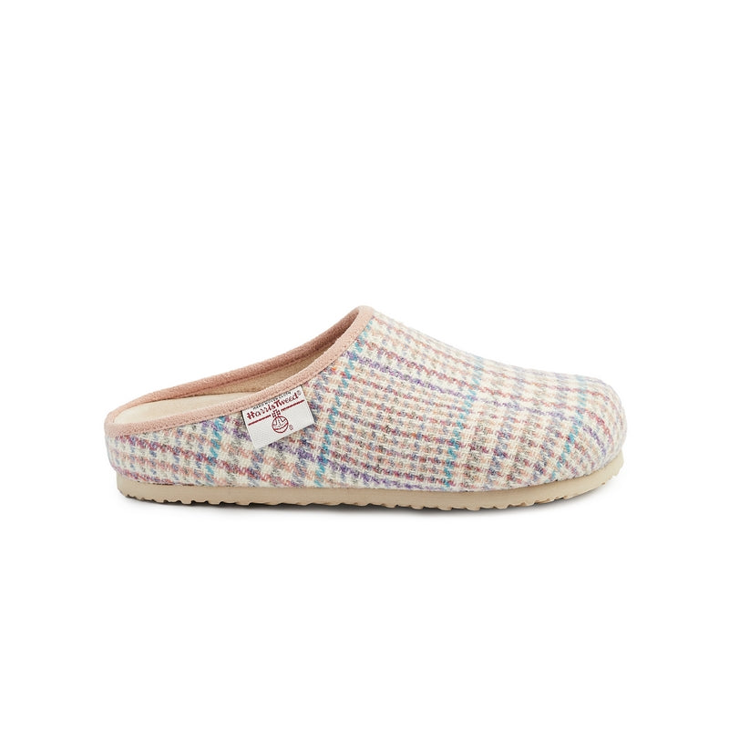 Charlotte Harris Tweed Slipper Clog Natural POW Check Bedroom
