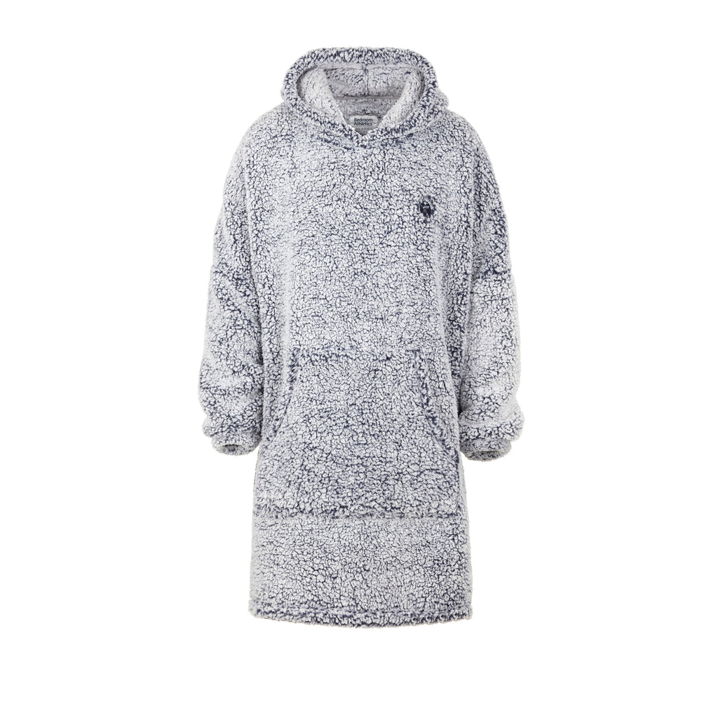 women's fleece hooded blanket top. One size in thick fleece in a peacoat navy blue finish