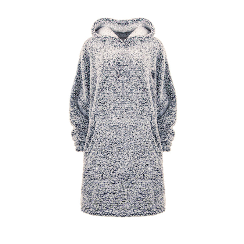 women's grey fleece hooded blanket top