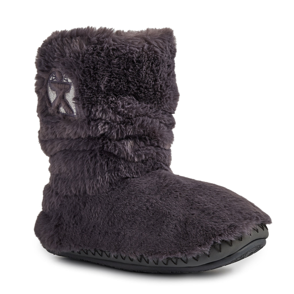 Gisele - 100% Recycled Faux Fur Rouched Slipper Boot - Ink