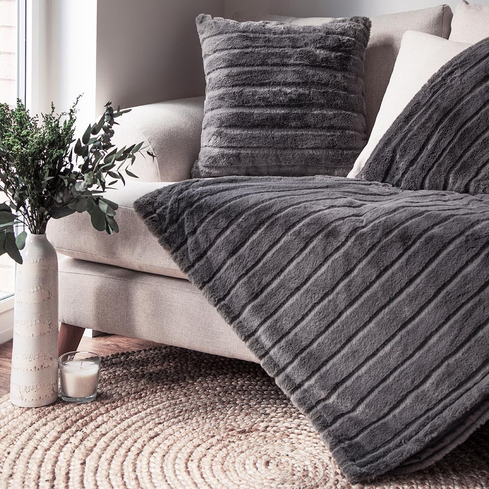 Hepburn - Faux Rabbit Fur Throw - Charcoal (2 for £30) – Bedroom Athletics