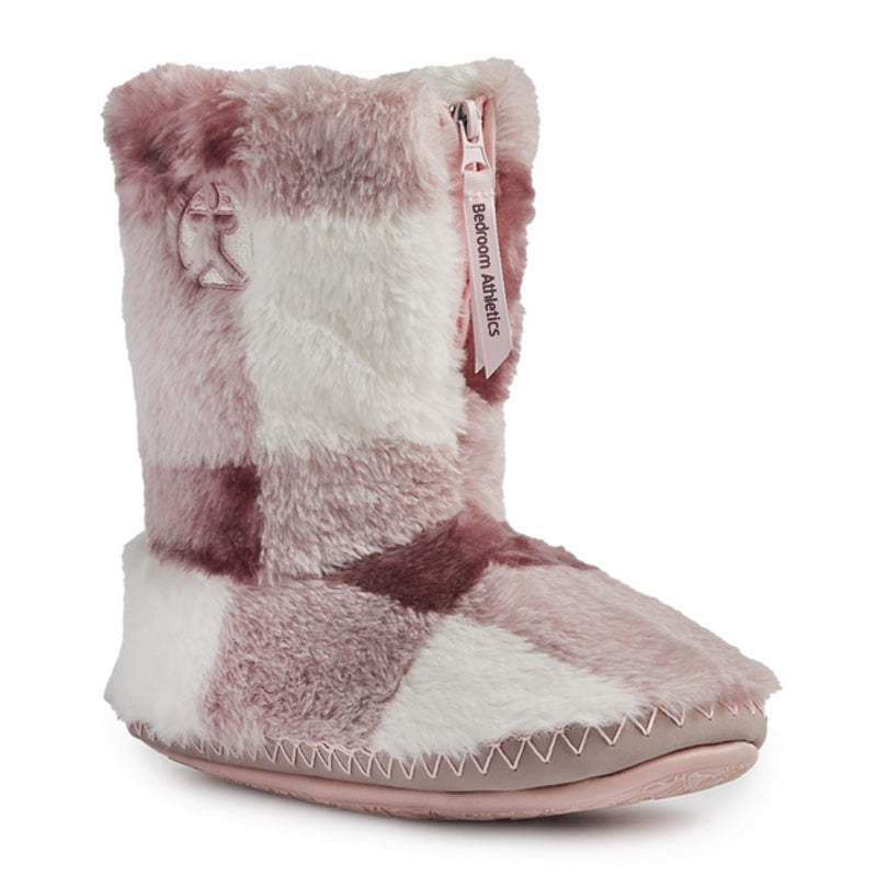 Martha - Check Faux Fur Slipper Boot - Pink Check
