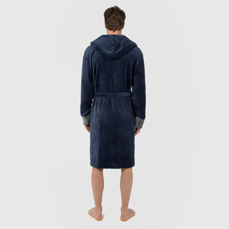 Moore Flannel Fleece Dressing Gown Navy