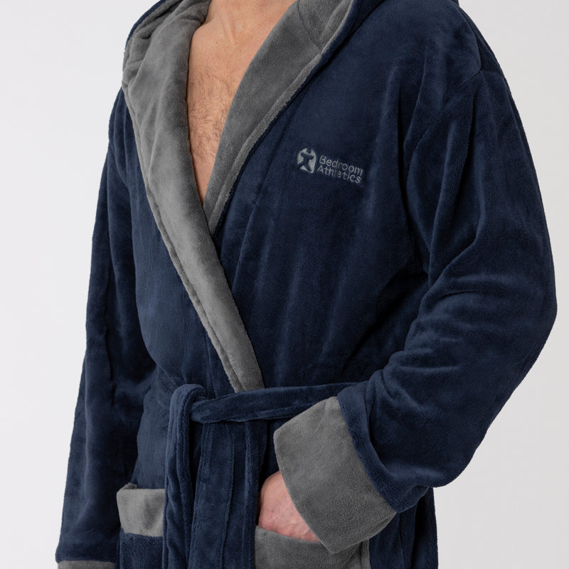 knee length dresses for ladies Mens Navy Fleece Dressing Gown | Home Comfort Essential main image 0