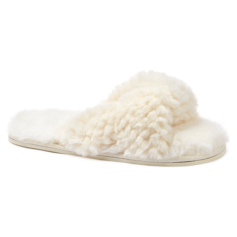 The Women's Nicki Waffle Faux Fur Crossover Slipper Slider in Cream has a crossover upper that wraps around your feet with super soft support. Bedroom Athletics offers a wide range of premium quality slippers, slip on boots and loungewear.